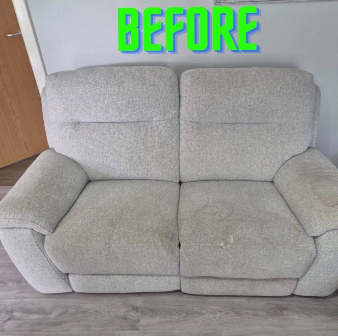Two-seater sofa before cleaning